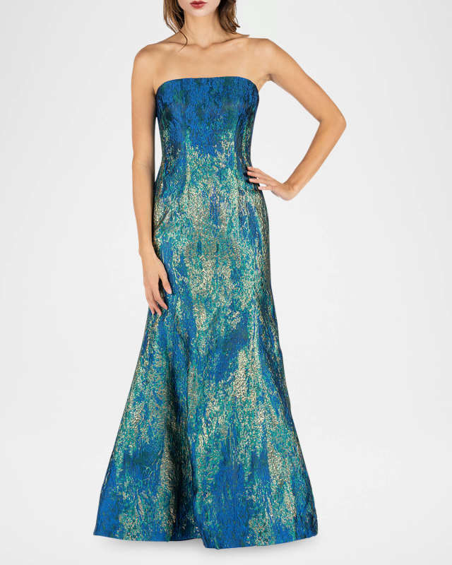 Strapless Metallic Jacquard Trumpet Gown